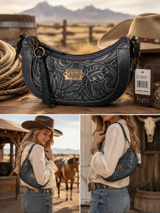 b.o.c. Handbags - b.o.c. Women's Blue Embossed Shoulder Bag